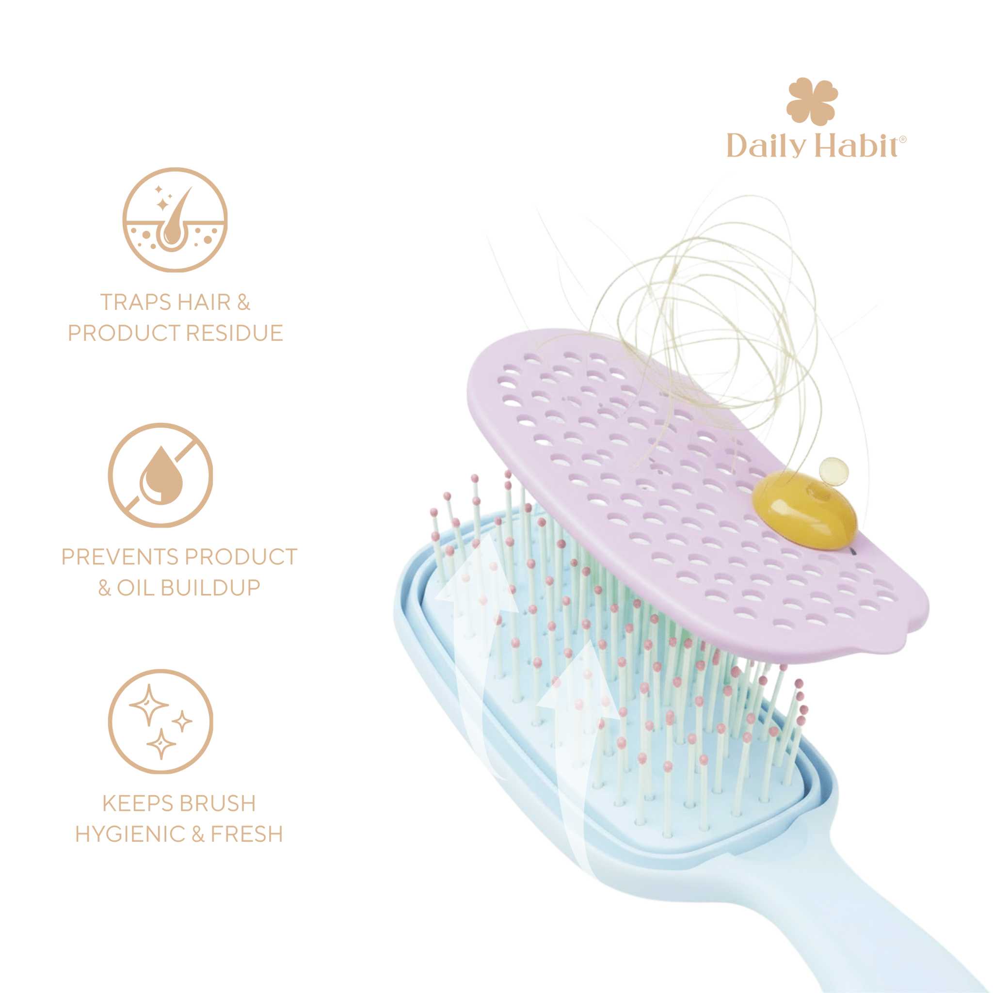 Daily Habit - No Mess, No Stress Easy Clean Hair Brush (Blue) - Hullabaloo