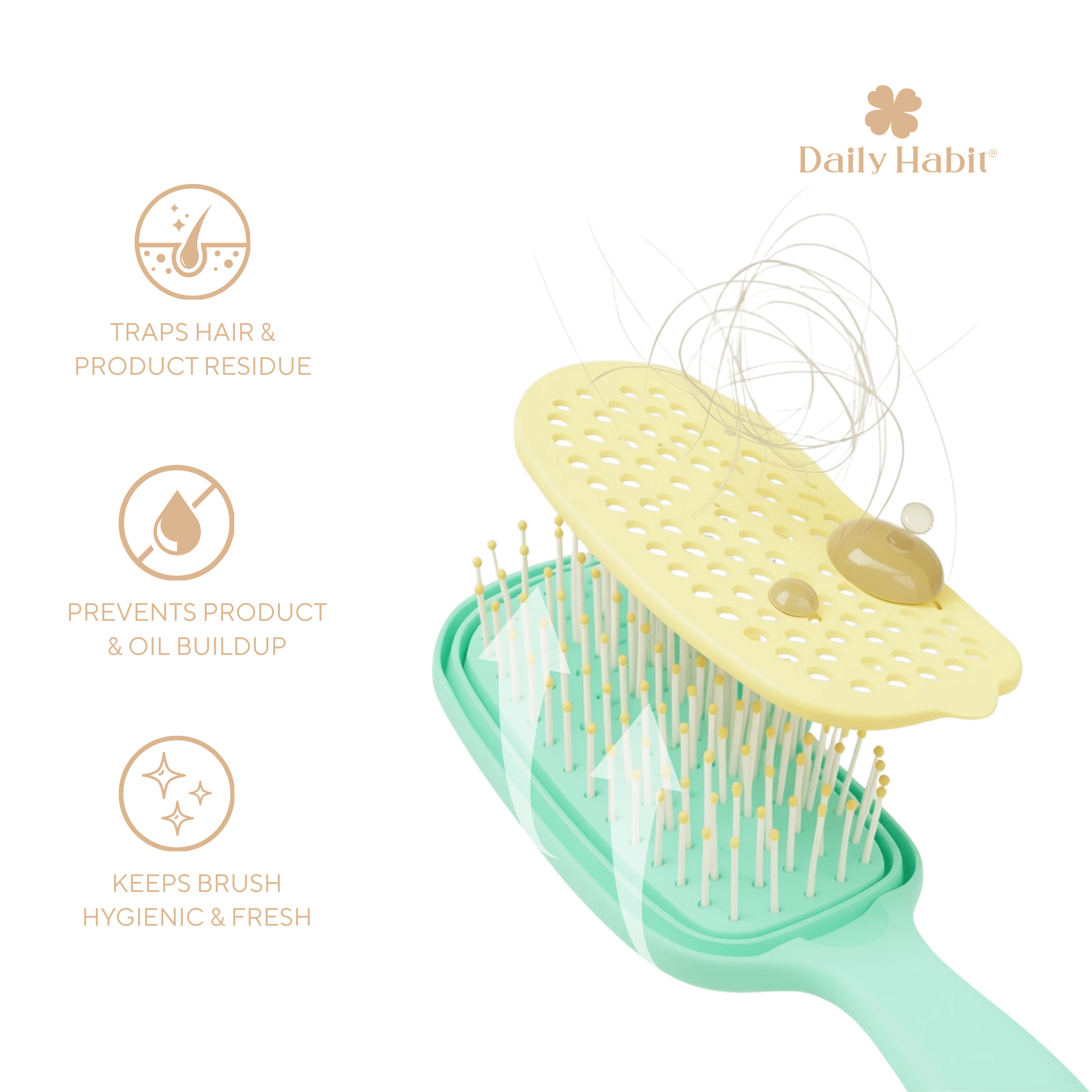 Daily Habit - No Mess, No Stress Easy Clean Hair Brush (Green) - Hullabaloo