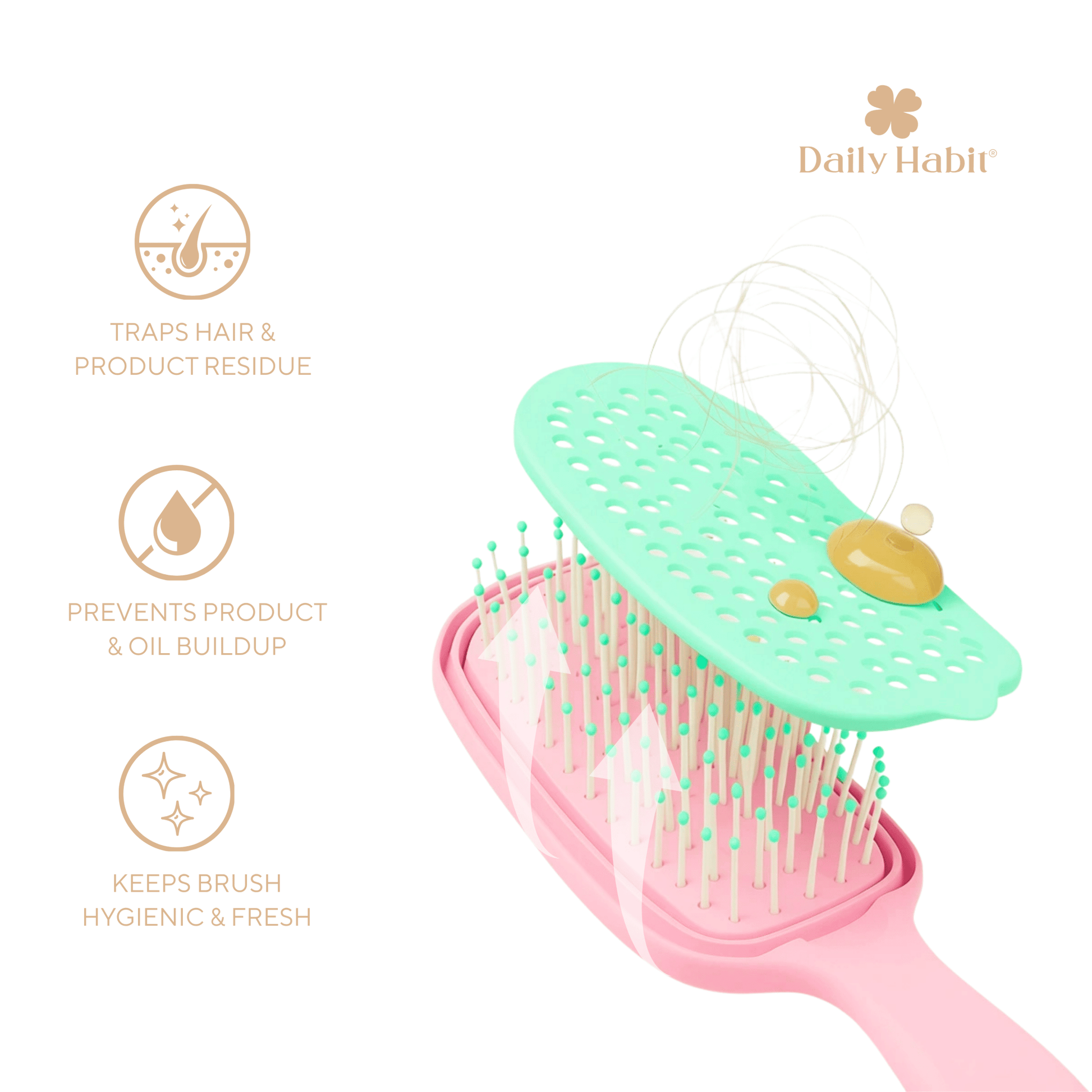 Daily Habit - No Mess, No Stress Easy Clean Hair Brush (Pink) - Hullabaloo