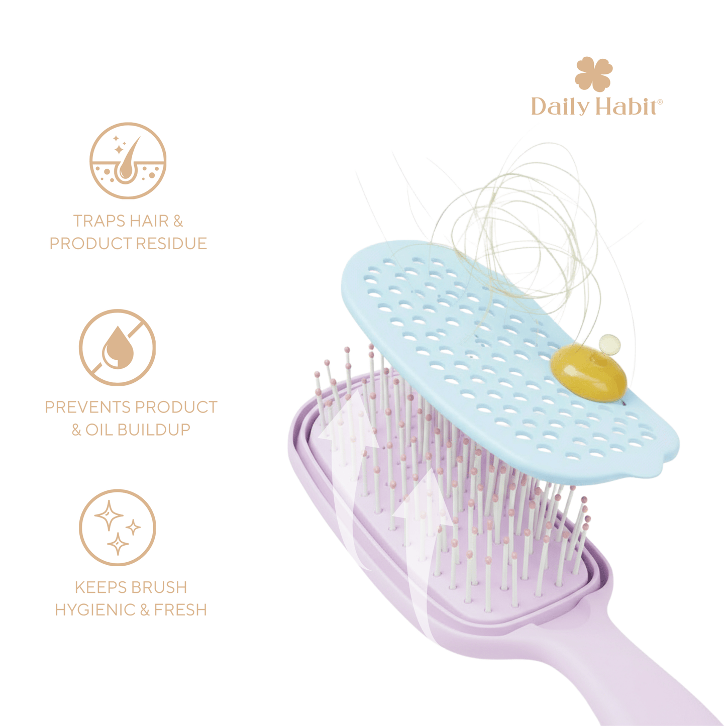 Daily Habit - No Mess, No Stress Easy Clean Hair Brush (Purple) - Hullabaloo