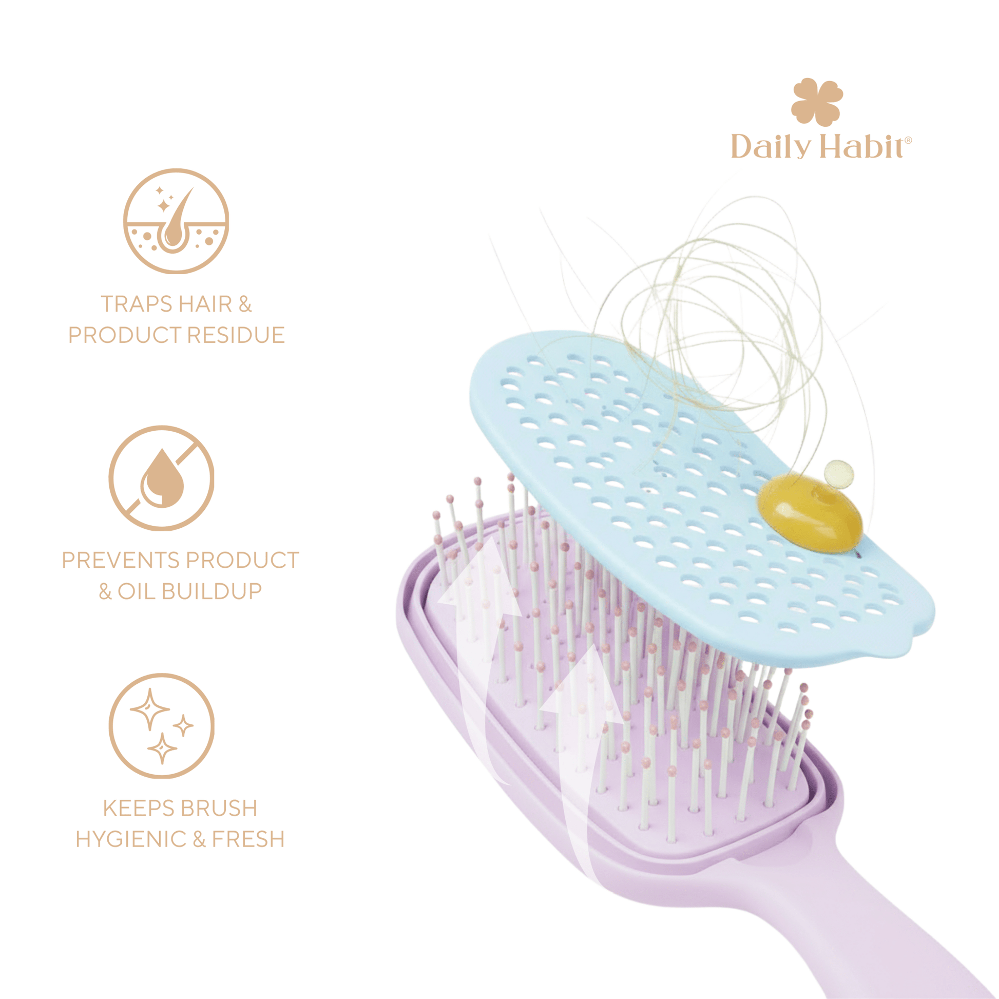 Daily Habit - No Mess, No Stress Easy Clean Hair Brush (Purple) - Hullabaloo