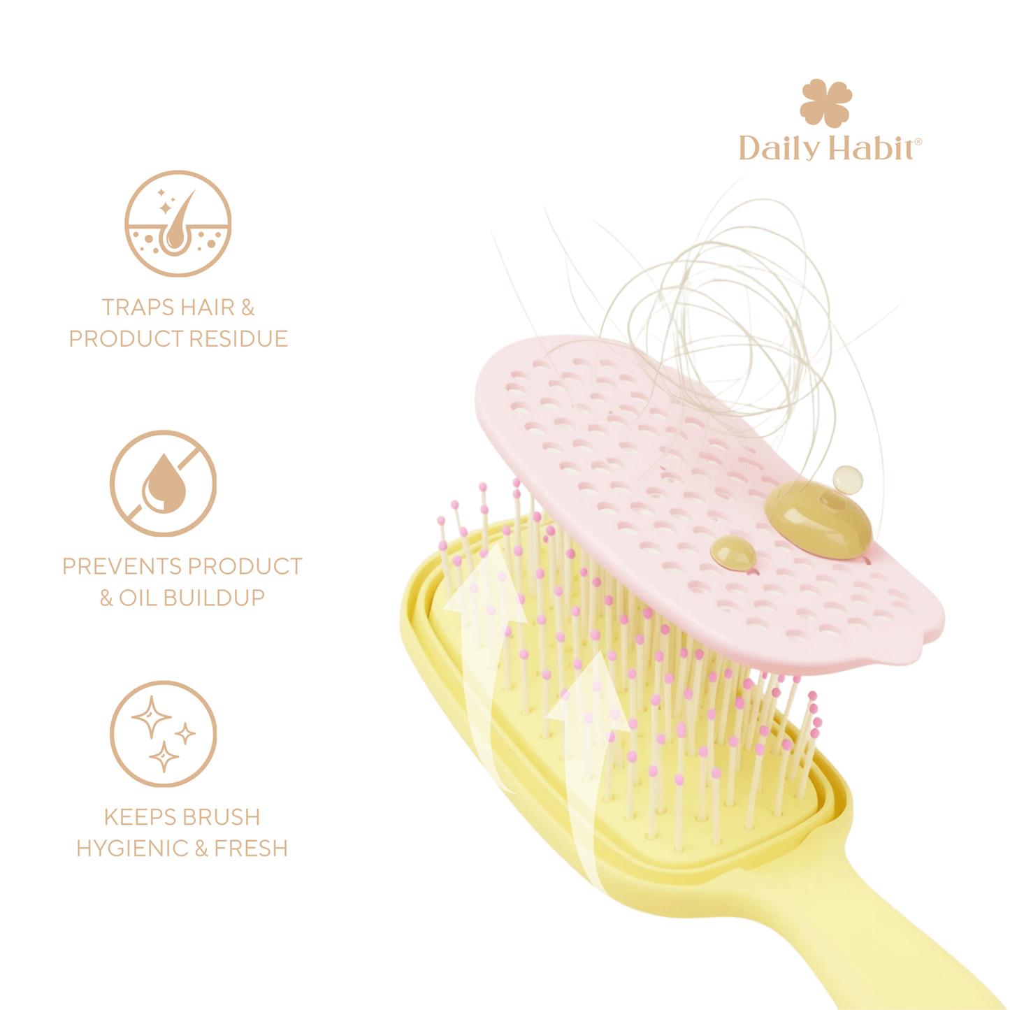 Daily Habit - No Mess, No Stress Easy Clean Hair Brush (Yellow) - Hullabaloo