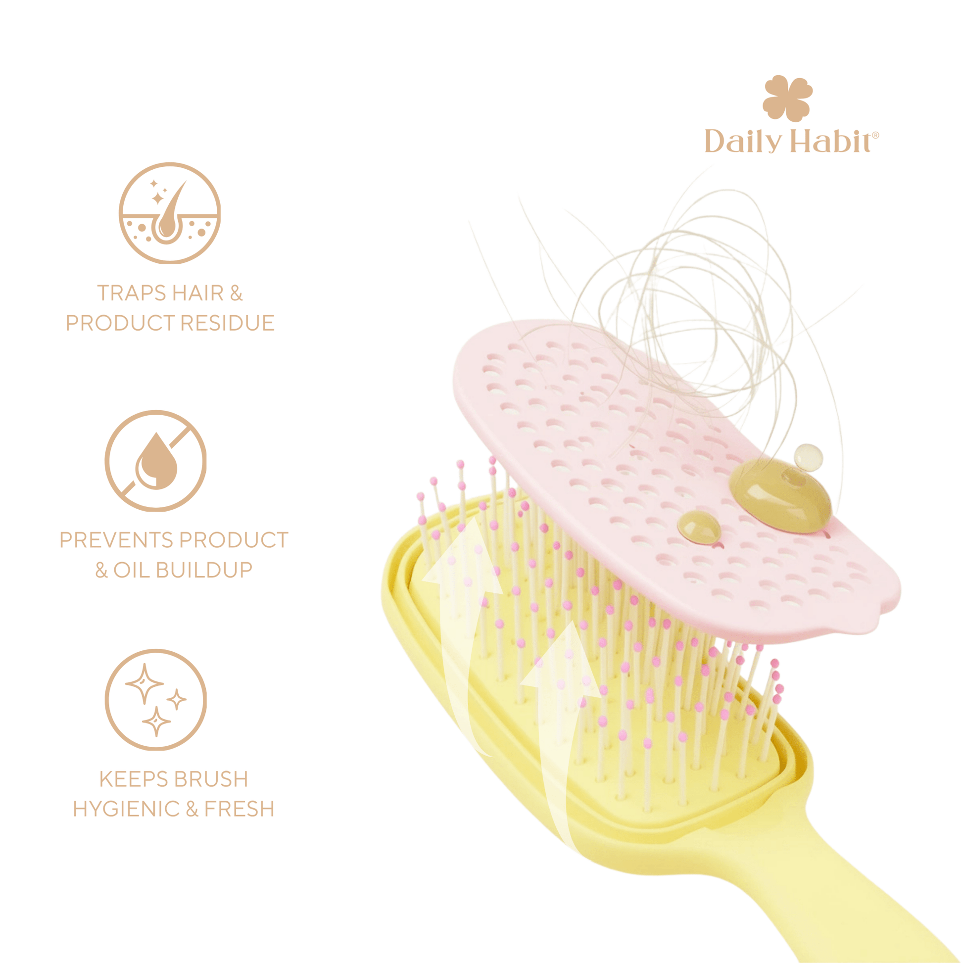Daily Habit - No Mess, No Stress Easy Clean Hair Brush (Yellow) - Hullabaloo